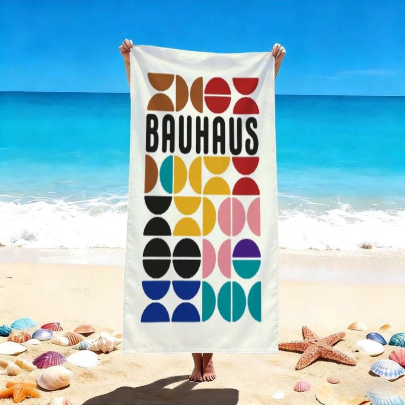 Ręcznik plażowy w stylu Bauhaus z geometrycznymi wzorami - ręcznik kąpielowy wykonany z nowoczesnej tkaniny, idealny na krzesła przy basenie - motyw kosmiczny, można prać w pralce, świetny prezent na okazje takie jak Święto Dziękczynienia, Halloween, festiwale wiosenne i letnie