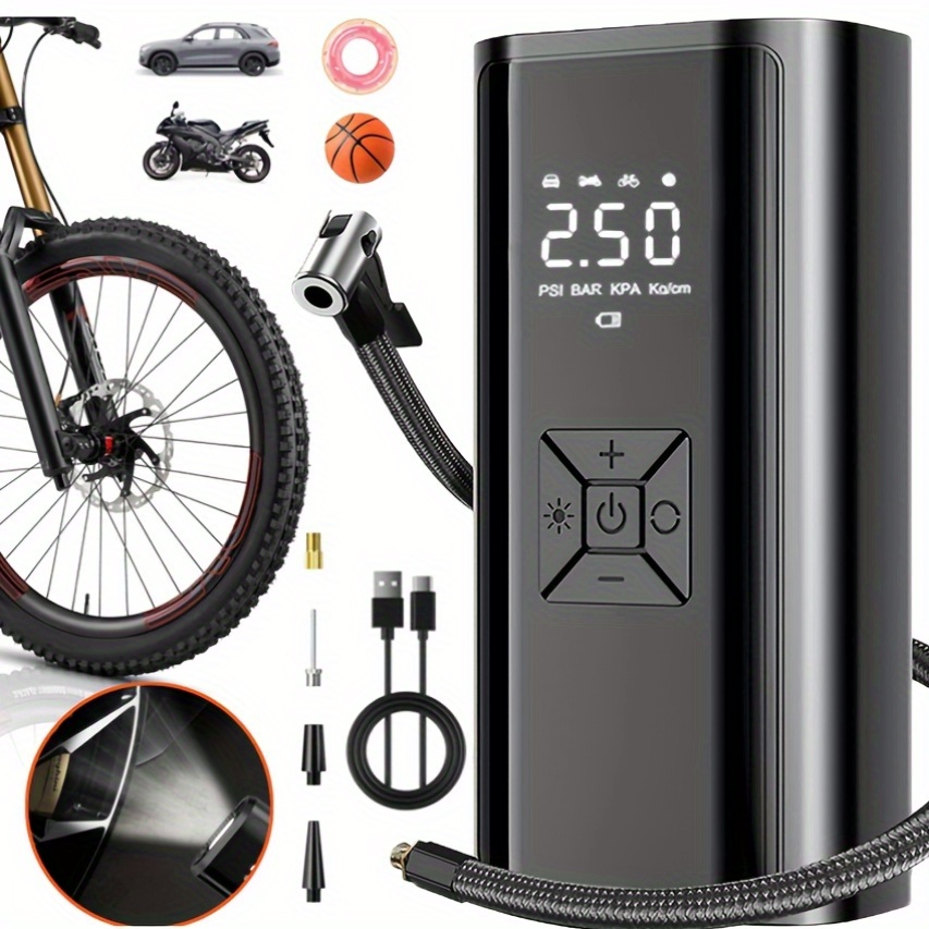 TEMU 150psi Portable Car Inflator Pump - Tyre Inflator Air Compressor - Starter Power Battery Pack With Fast Usb Charging, Durable Abs - Suitable For Car, Bicycle, Motorcycle, Sports Ball