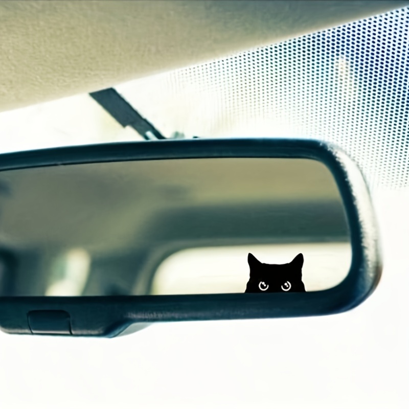 Black Cat Peeking at Stickers - a Hidden Button Activates a Pop-Up PVC Vinyl Privacy Decoration, an Easy-To-Install Rearview Mirror Sticker for Cars (No Tools Required)