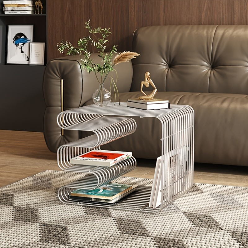Modern Minimalist Metal End Table - Compact, Portable Side Table with Open Storage for Books, Magazines, and Decor, Perfect for Small Spaces, Living Room, or Office, Coffee Tabl