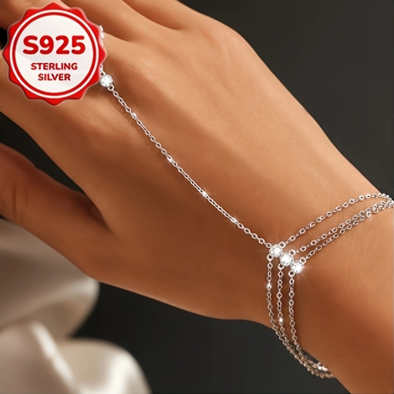 S925 Silver Multi-Layer Thin Chain Finger Ring Bracelet