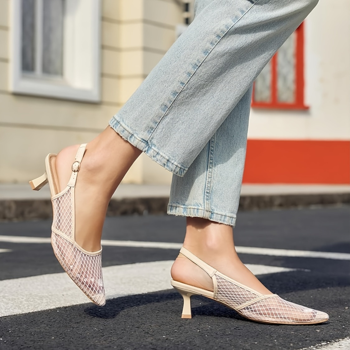 DREAM PAIRS Slingback Ballet Flats For Women Square Cap Toe