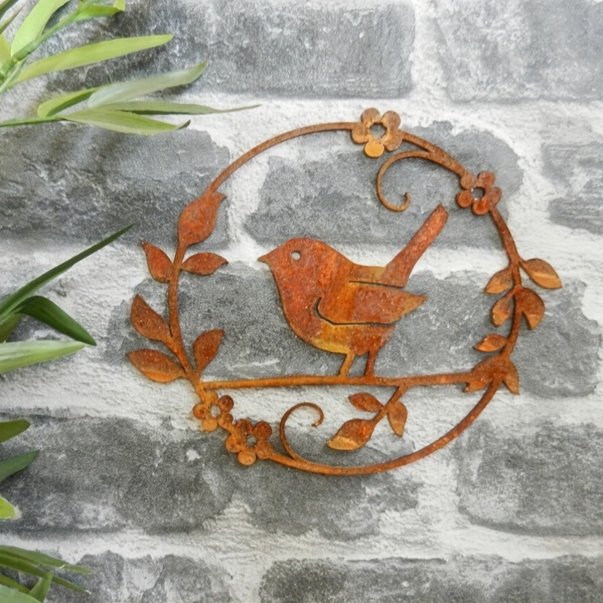 

Rustic Metal Bird Wall Art Plaque, Garden Decor, Hanging Bird Silhouette, Wren Or Robin Gift, Perfect For Father's Day, Mother's Day, And Thanksgiving - Yohwor Brand