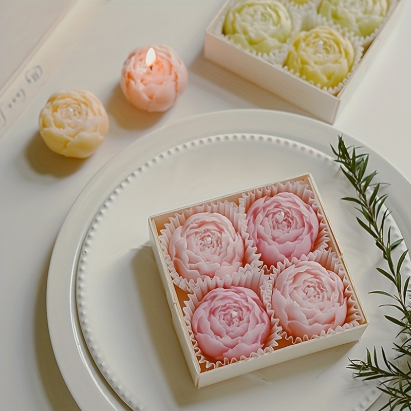 Set Di 2 Candele Profumate A Forma Di Rosa – Sfera Di Petali In Bianco, Eleganti E Romantiche, Confezione Regalo 4,5x4 Cm