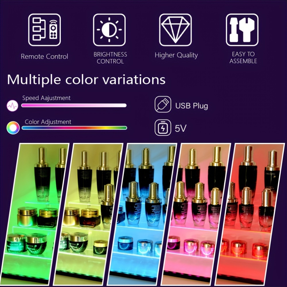 акриловая витрина с LED-подсветкой и пультом дистанционного управления, держатель для украшений, лака для ногтей, парфюма, контейнер для помады и одеколона, органайзер для обуви, украшений, часов, аксессуаров, пластиковый материал, детали 2