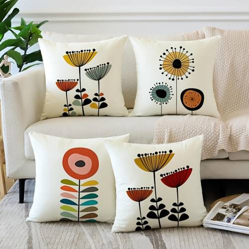 set of 4 geometric floral pillow covers decorative cases for sofa and bedroom with zip closure machine washable in yellow