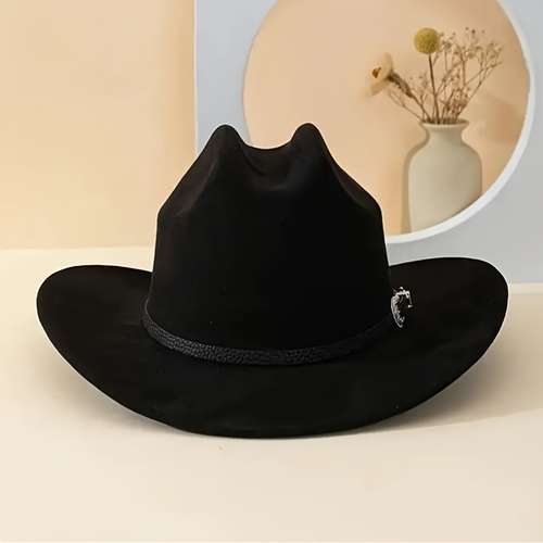 Chapeau Cowboy Fedora à Large Bord – Style Western – Pour Homme Et Femme, Coton/Polyester