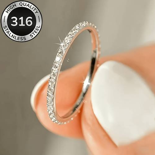 a delicate steel hypoallergenic ring with anti oxidation packaging moissanite round engagement ring elegant and fashionable ring inlaid with sparkling synthetic zirconia embellishments perfect gift for love