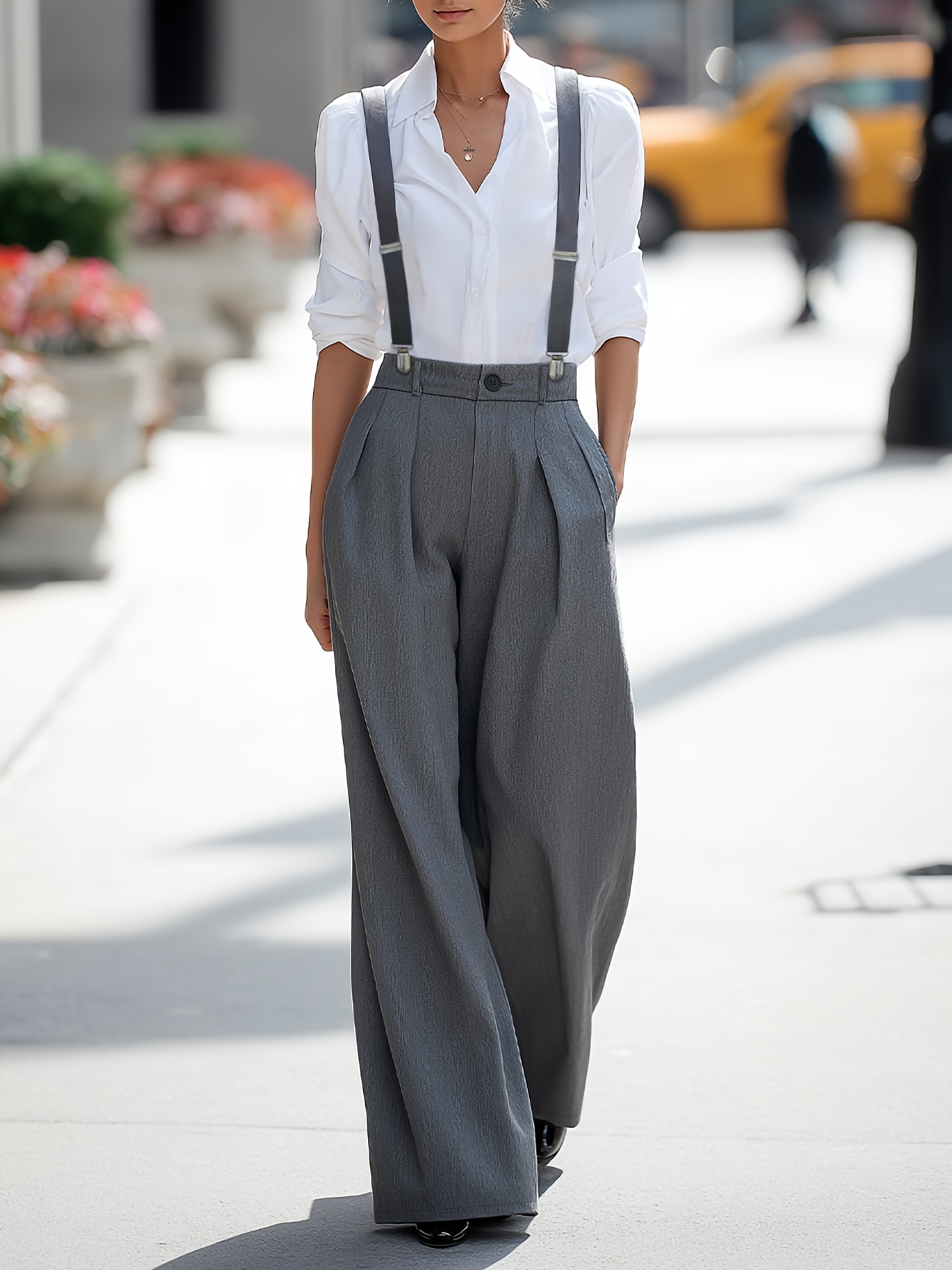 high waisted dress pants with suspenders High Waisted Suspender Pants – Cats Like Us main image 1