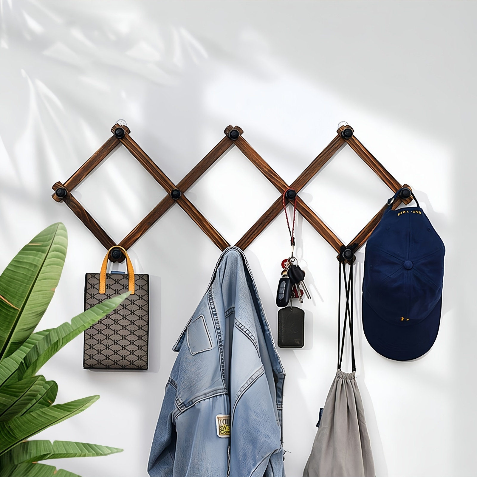 wooden expandable coat rack 10 hooks space saving wall Temu New