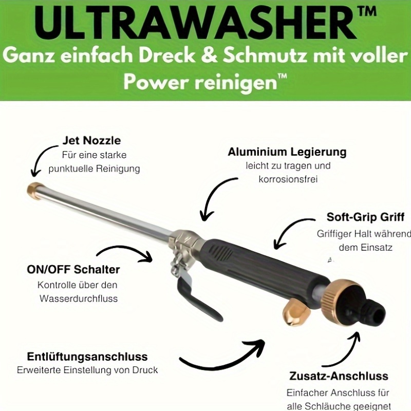 1set portable deep pressure washer high pressure hose nozzle attachment with 3 interchangeable spray for car garden outdoor cleaning durable metal construction garden hose accessory versatile metallic watering tool