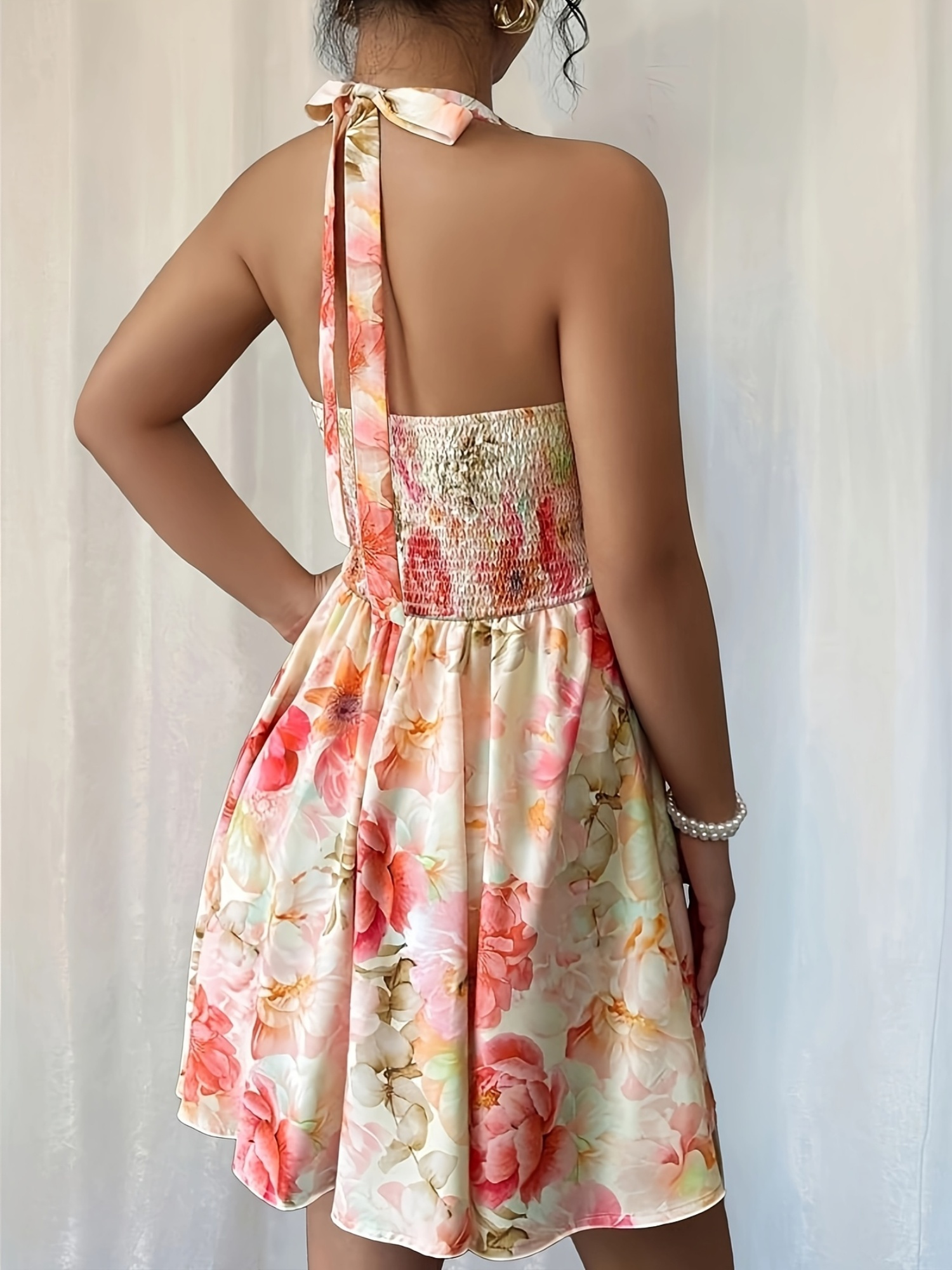 Women'S Elegant Floral Mini Dress - Sleeveless V-Neck with Ruffled Hem, Lightweight Polyester for Summer Vacation & Casual Outings, Cute Dress