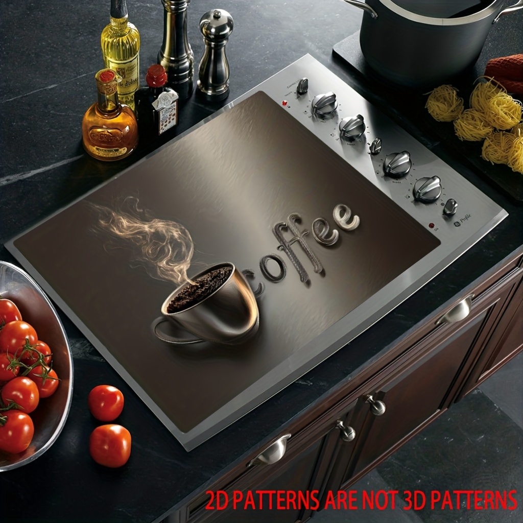 TEMU 1pc 2d Flat Design Coffee Cup Pattern Mat Cloth, Used To Protect Kitchen Stove Countertops, Suitable For Glass Stovetops, Ovens, Washing
