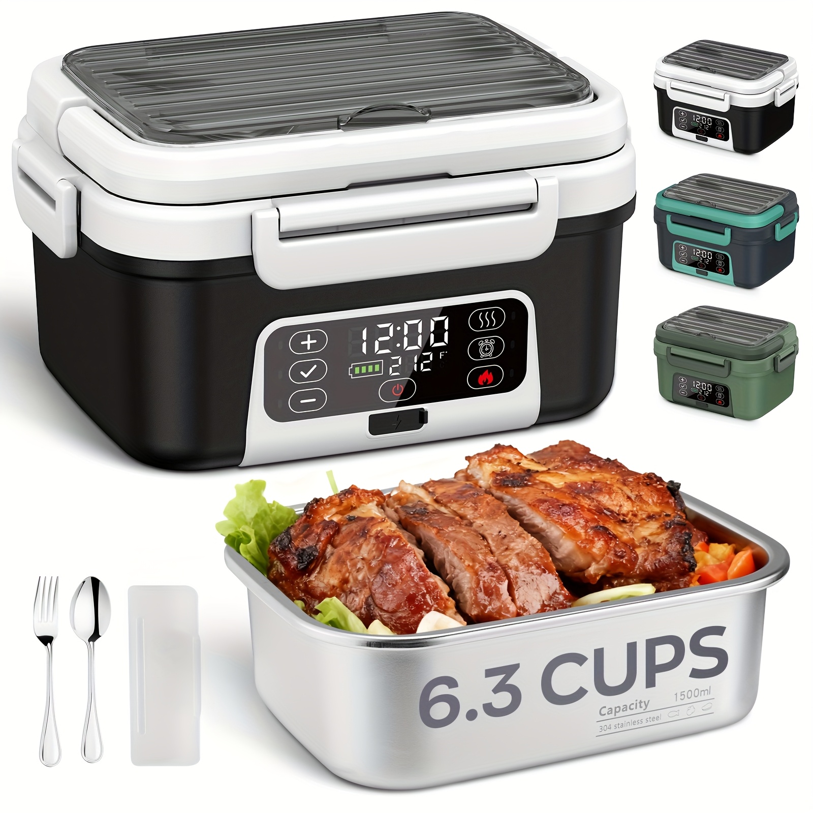 TEMU Smart Wireless Self-heating Lunch Box, 304 Stainless Steel Food Container (sold Separately), 360° , 20000mah Long-lasting Battery, 1.5l/6.3 Cups