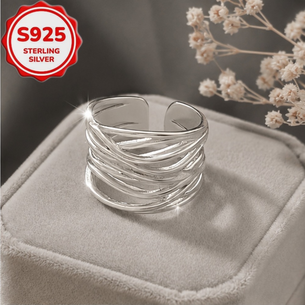 Women's Adjustable S925 Silver Multi-Layer Cross Ring