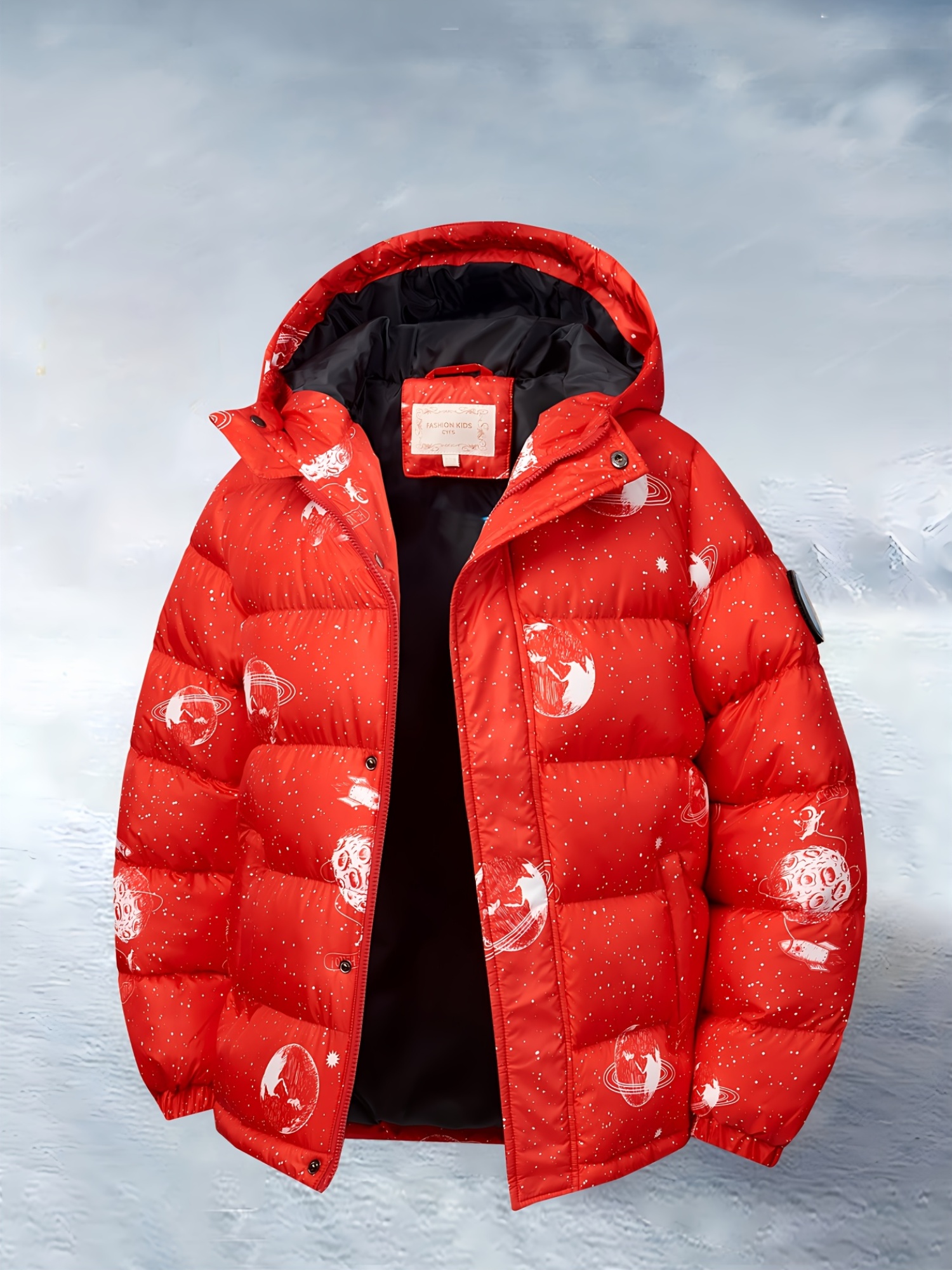 Boys' Winter Warm Hooded Jacket - Thick Insulated Coat with Full-Zip Closure, Long Sleeve Outerwear for Cold Weather, Red & Color Block Design