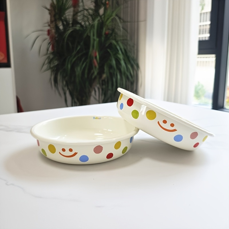 Face Colorful Plates 2pcs 20cm Enamel Dinner Plates Round, Deep