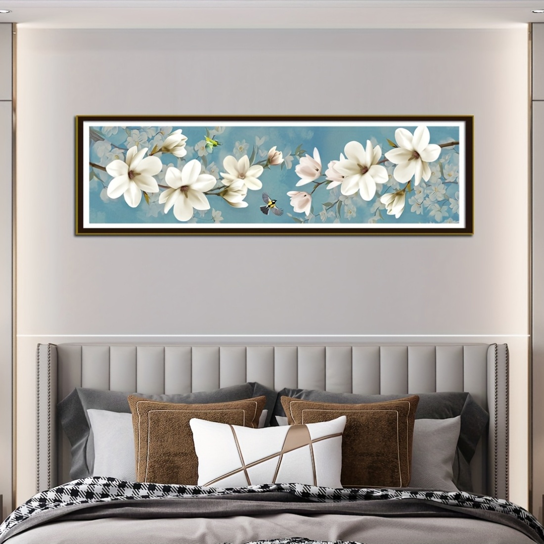 Handmade Embroidery Kit with Magnolia and Birds Stitch for Beginners