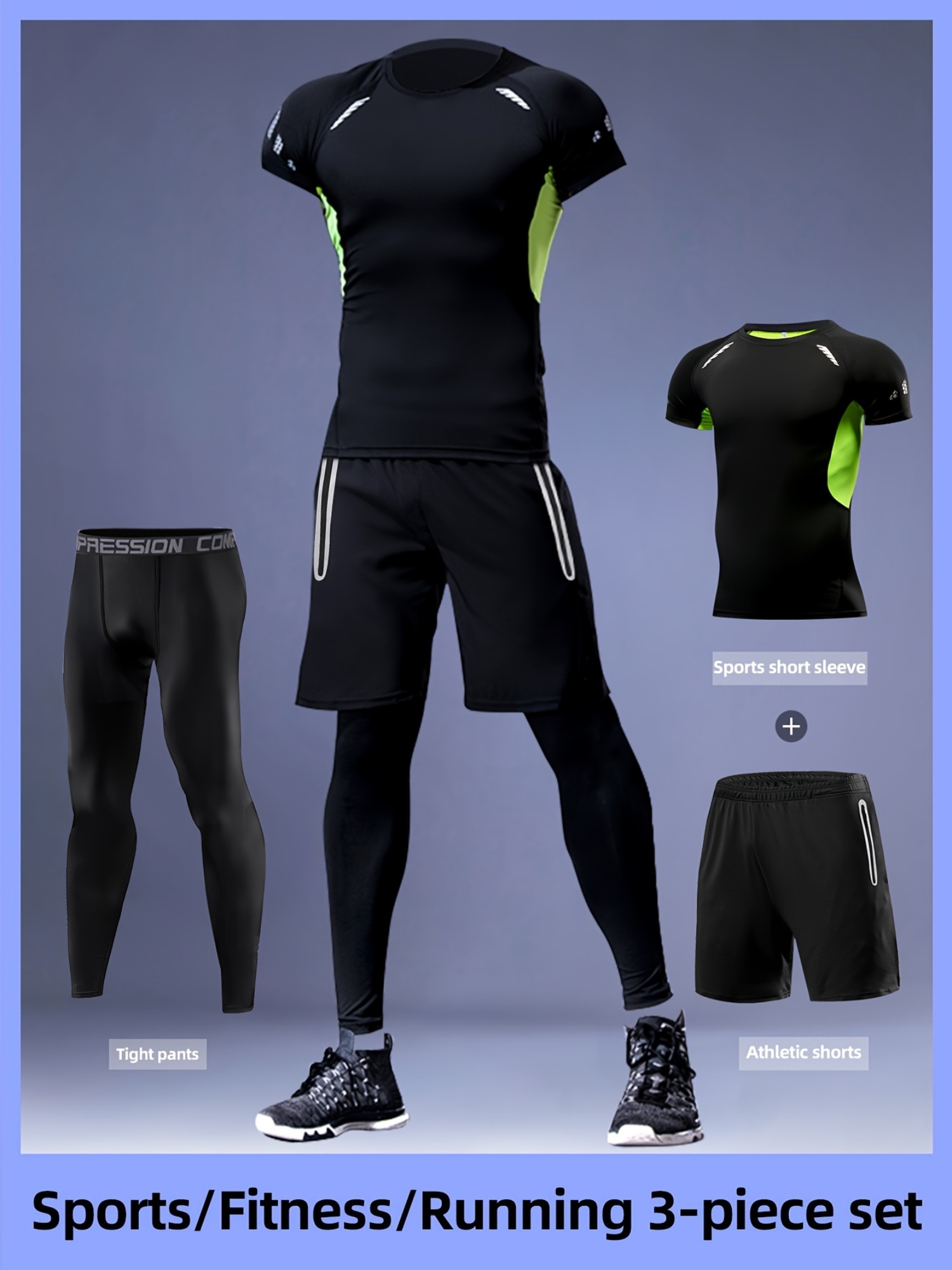 Set Abbigliamento Uomo BUYJYA 5 Pezzi - Compressione, Top, Pantaloni Per Palestra E Allenamento