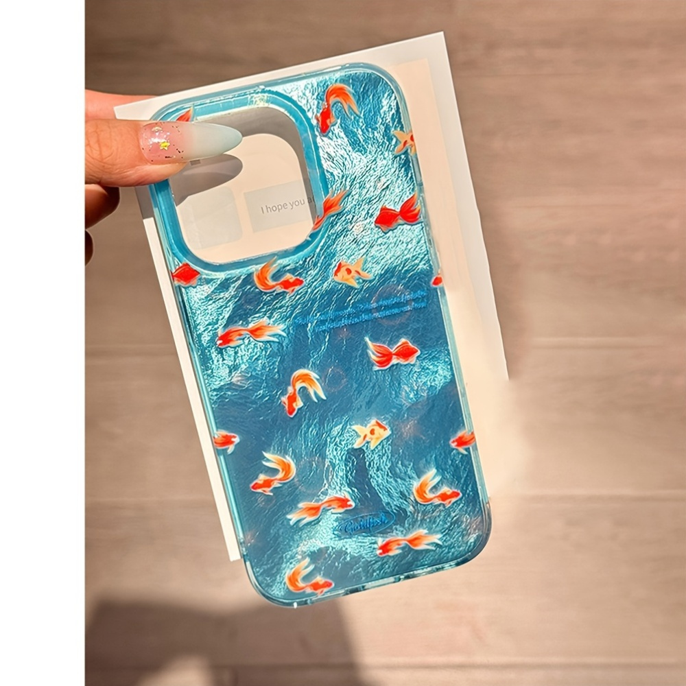 Lazy Goldfish Pattern, Simple & Cute, Drop-Proof, Fingerprint-Resistant, Easy-to-Clean Protects Your Phone - A Perfect Gift for Yourself and Others! Case Fits iPhone 11~16 Pro/Pro Max/Plus