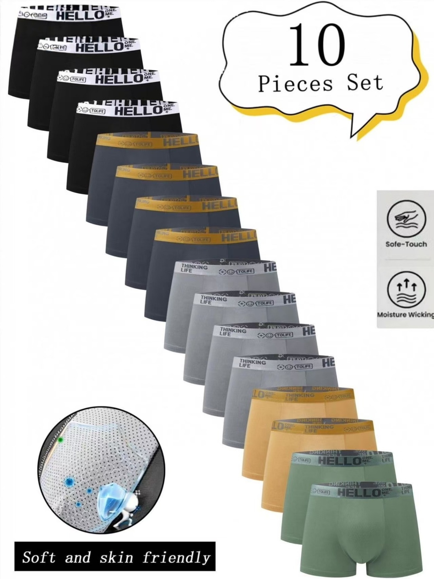 10pcs of Men'S Underwear - Stretchable And Super Rubber Material, Breathable Knitted Fabric, with Elastic Belt, Solid Color Design, Suitable for Gym, Casual Wear And Boxing - Smooth Texture, Perfect Gift for Him, Men'S Underwear, Gym Un
