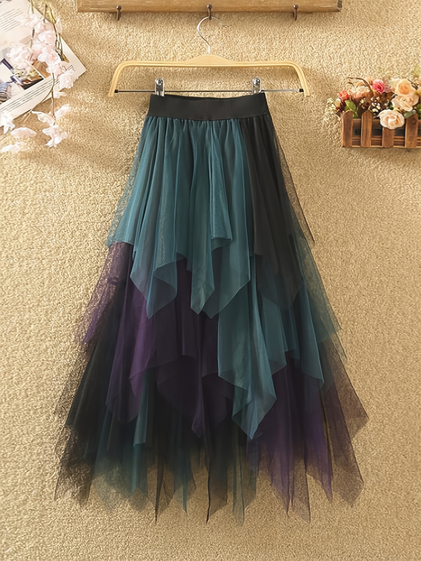 elegant tiered tulle skirt contrast mesh detailing Temu Canada