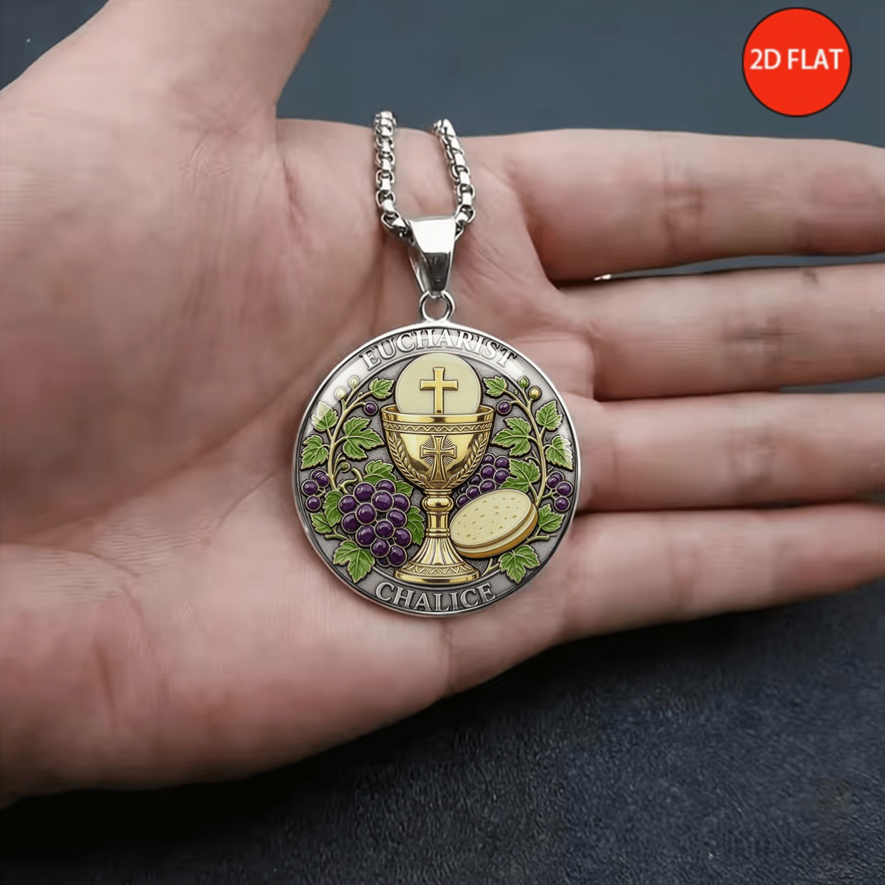 Retro Catholic Eucharist Theme Stainless Steel Necklace