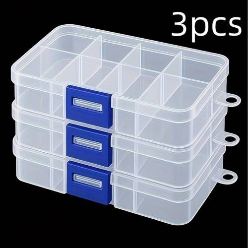 3pcs transparent storage box with dividers multi compartment organizer bead art and fishing tackle 8 compartments length sewing storage