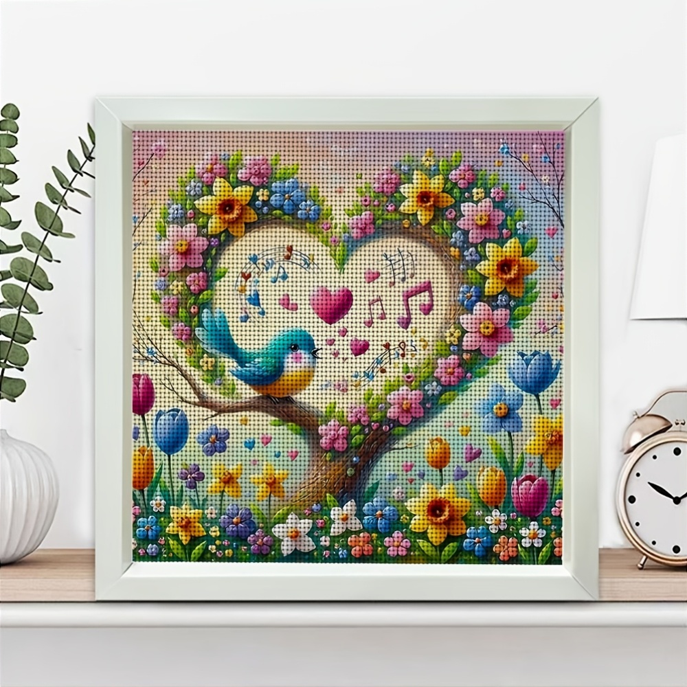 Frameless Cross Stitch Printed Kit, Singing Birds and Flowers Pattern