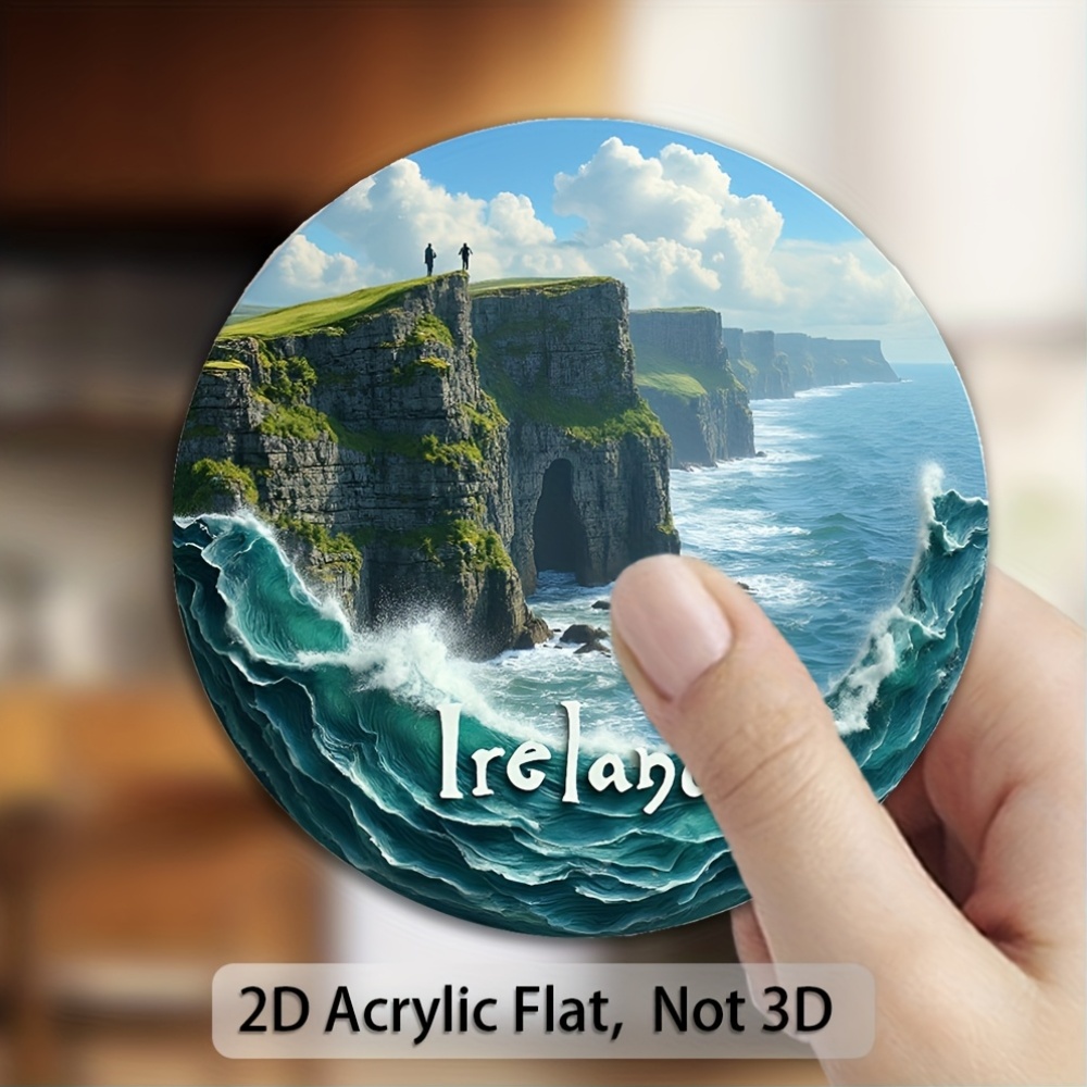 TEMU 1pc Irish-themed Fridge Magnet Suitable For Refrigerator, Magnetic Board - Of Moher Decor With Iconic Ireland Map & Irish Text, Acrylic Magnetic