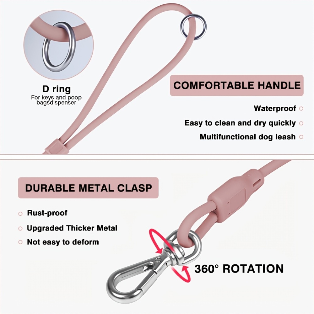 Round Silicone Dog Leash with Sturdy Metal Hook Closure