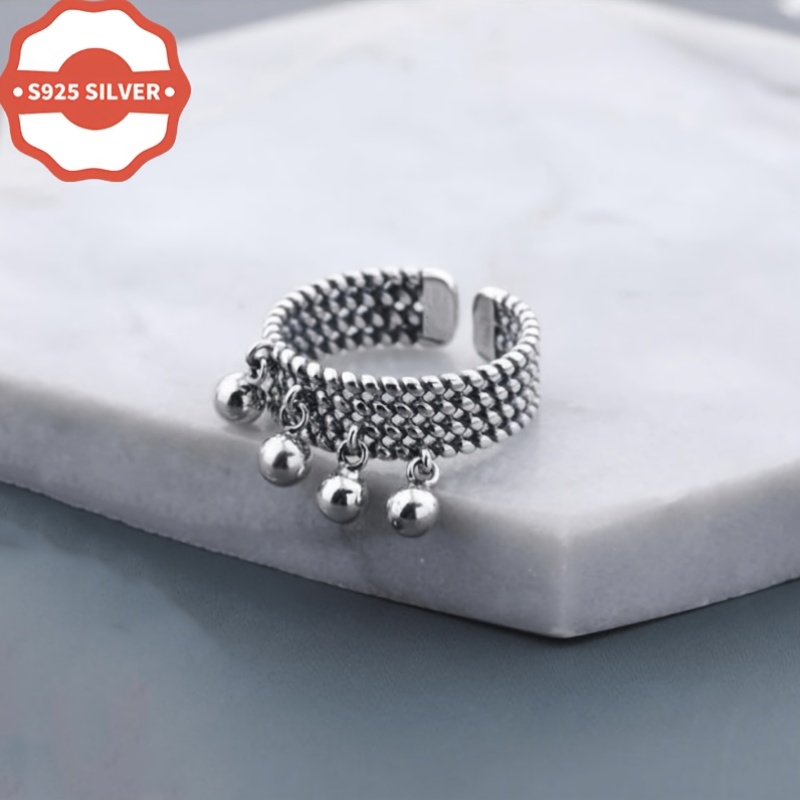 Women's 925 Hypoallergenic Multi-Layer Braided Bead Ring