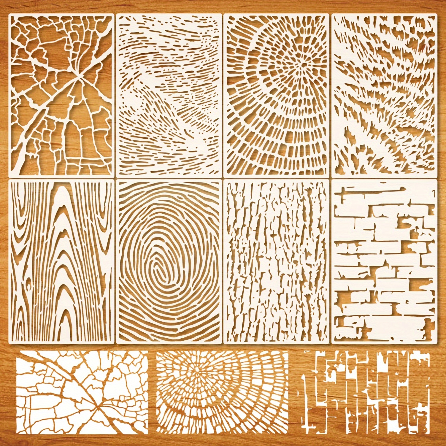 8pcs reusable stencils for crafts spider wood grain stone more patterns pet material 11 7x8 3 inches   diy scrapbooking fabric glass painting projects stencils reusable painting templates