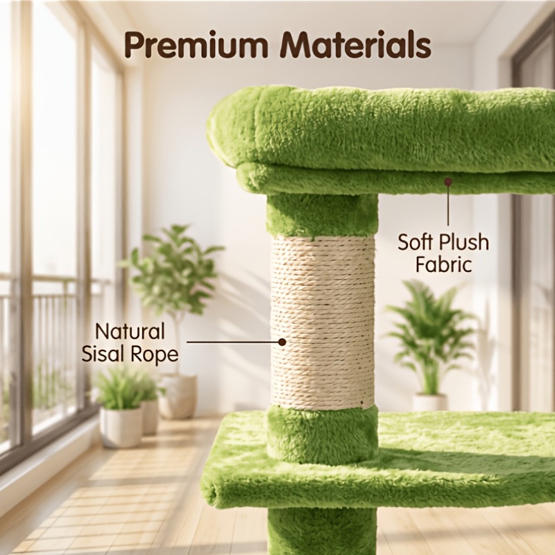 Image of Cat Tree Cat Tower Kitten Condo With Platform, Scratching Posts For Kittens House For Indoor Activity Relaxing, Green