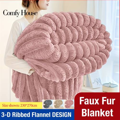 1pc ultra soft 3 d ribbed faux fur flannel blanket for bed couch sofa nap blanket air conditioning blanket office outdoor camping blanket for s cozy throw high quality fleece for blanket gift ideas for