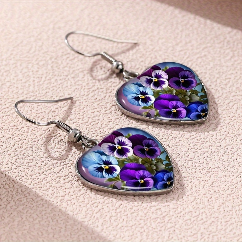   boho heart shaped earrings with   design stainless steel ear needle glass mosaic non plated 1 pair details 2