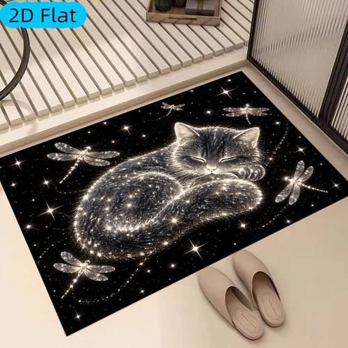 tapis de bain court en peluche antidérapant, motif ciel étoilé chat et , lavable en machine, et durable, convient pour de bain, lentrée, , à manger, et la décoration de bureau, décoration intérieure, cadeau avec design