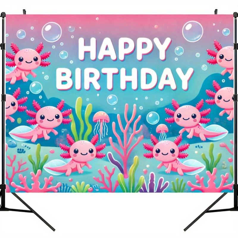 

1pc Party Banner Mexican Axolotl Birthday Happy Underwater Theme Backdrop, Cute Photography Background Cloth, Ideal For Kids Birthday Photo , Polyester Material, Studio Equipment