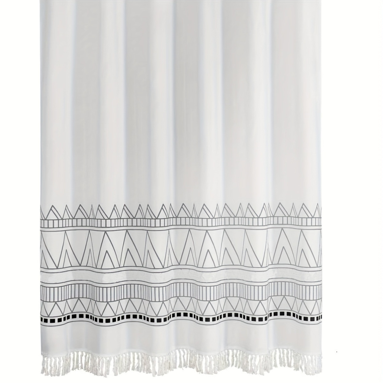 Black Boho Shower Curtain Set with Hooks