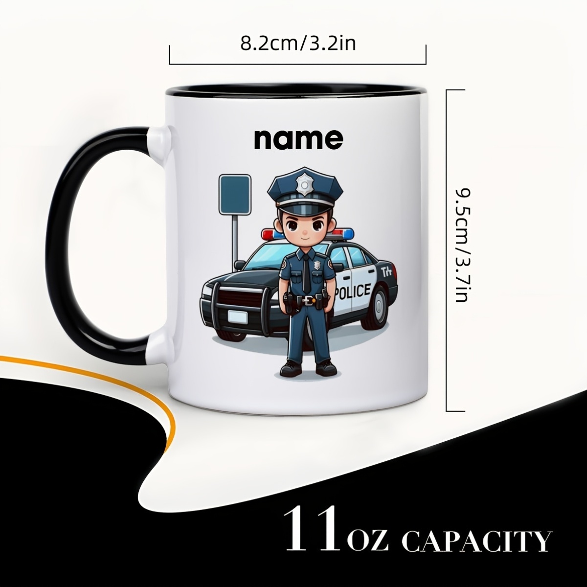 customized 1pc 11oz personalized name ceramic coffee mug featuring   theme showcasing cartoon police   and patrol cars   police its   everyday use or as a gift 1