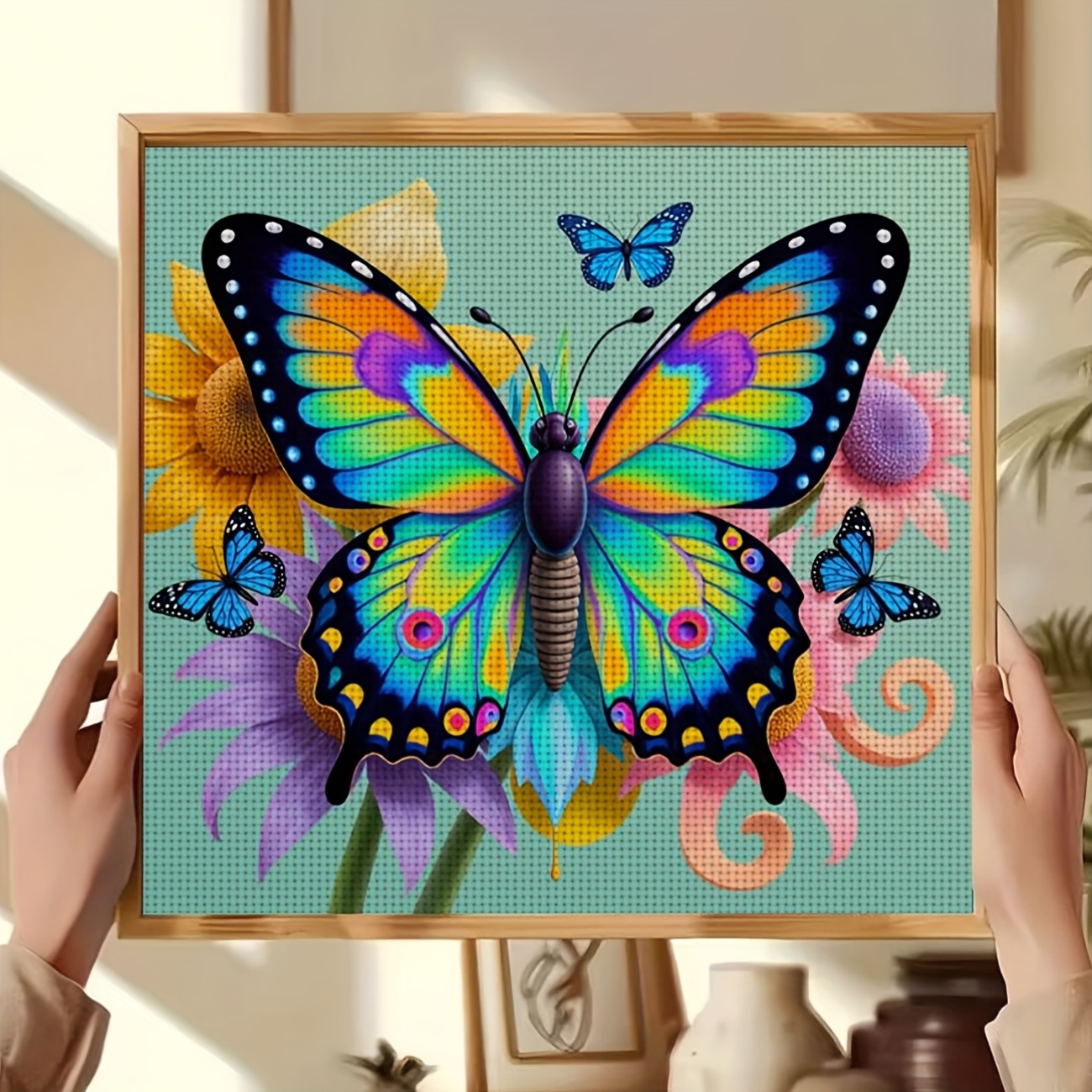 Cross Stitch Kit, Colorful Butterflies and Flowers Pattern