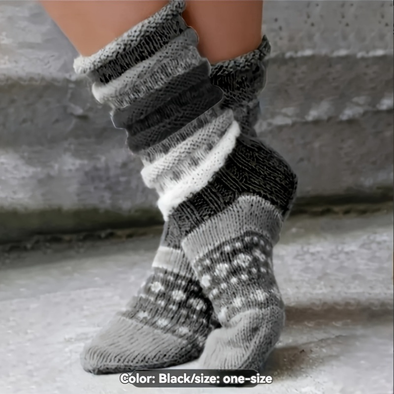 

Cozy Striped Mid-calf Socks For Women - Warm, Knit With Ribbed Detail, Polyester