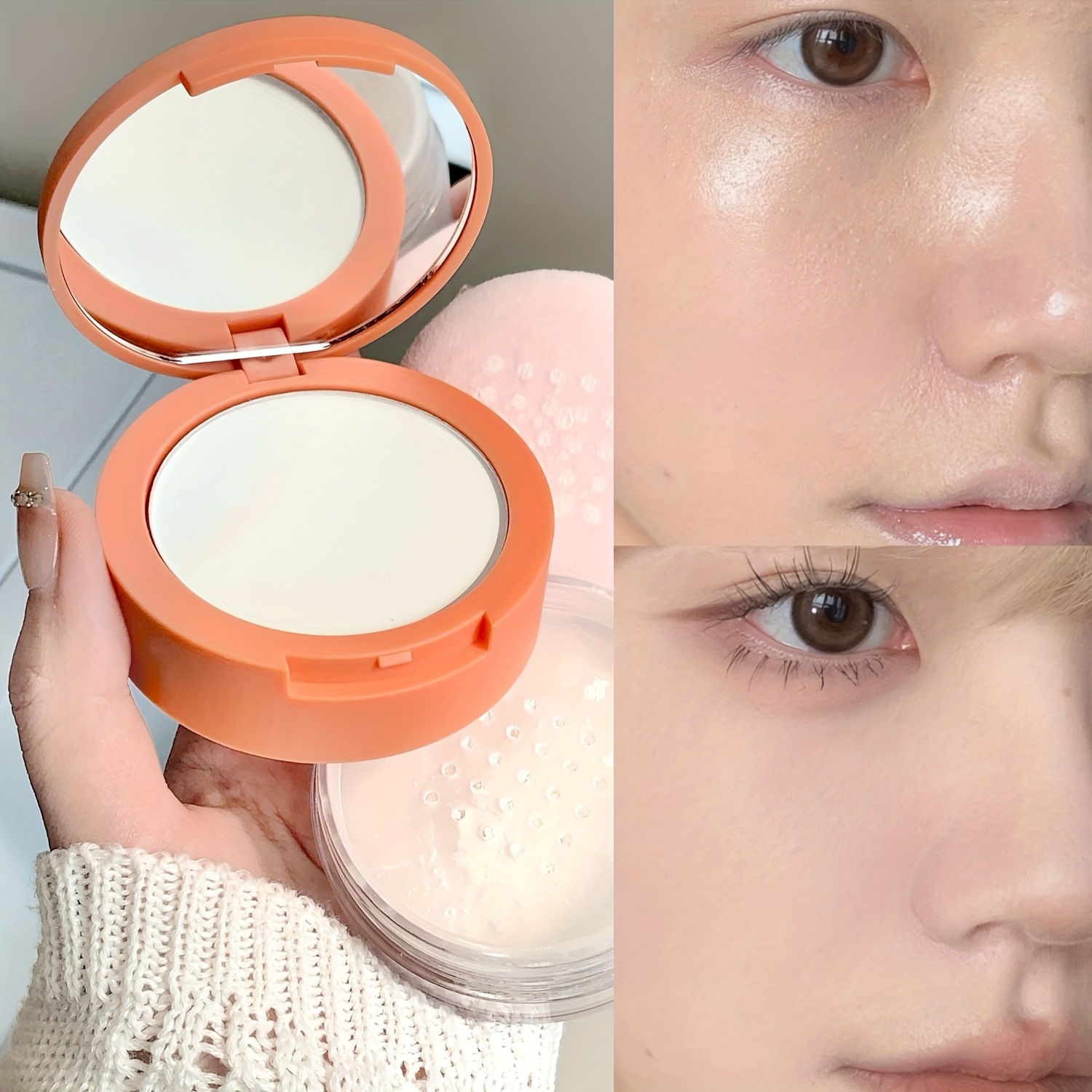 1pc   translucent powder compact fine texture covers blemishes long lasting wear     sets makeup and controls oil   flawless   valentines day carnival mothers day holiday gift