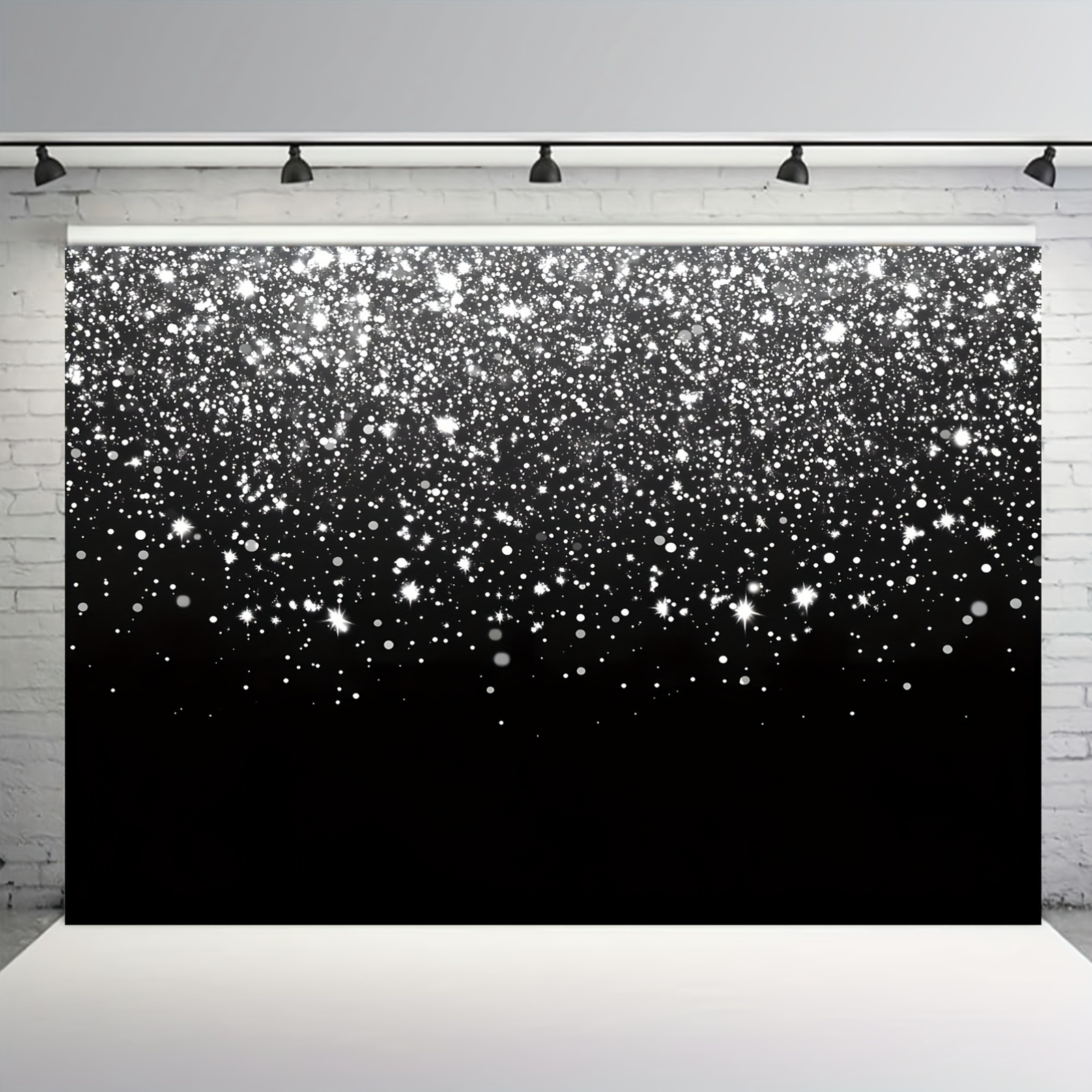 Black And Silvery Shiny Snowflake Photo Booth Backdrop