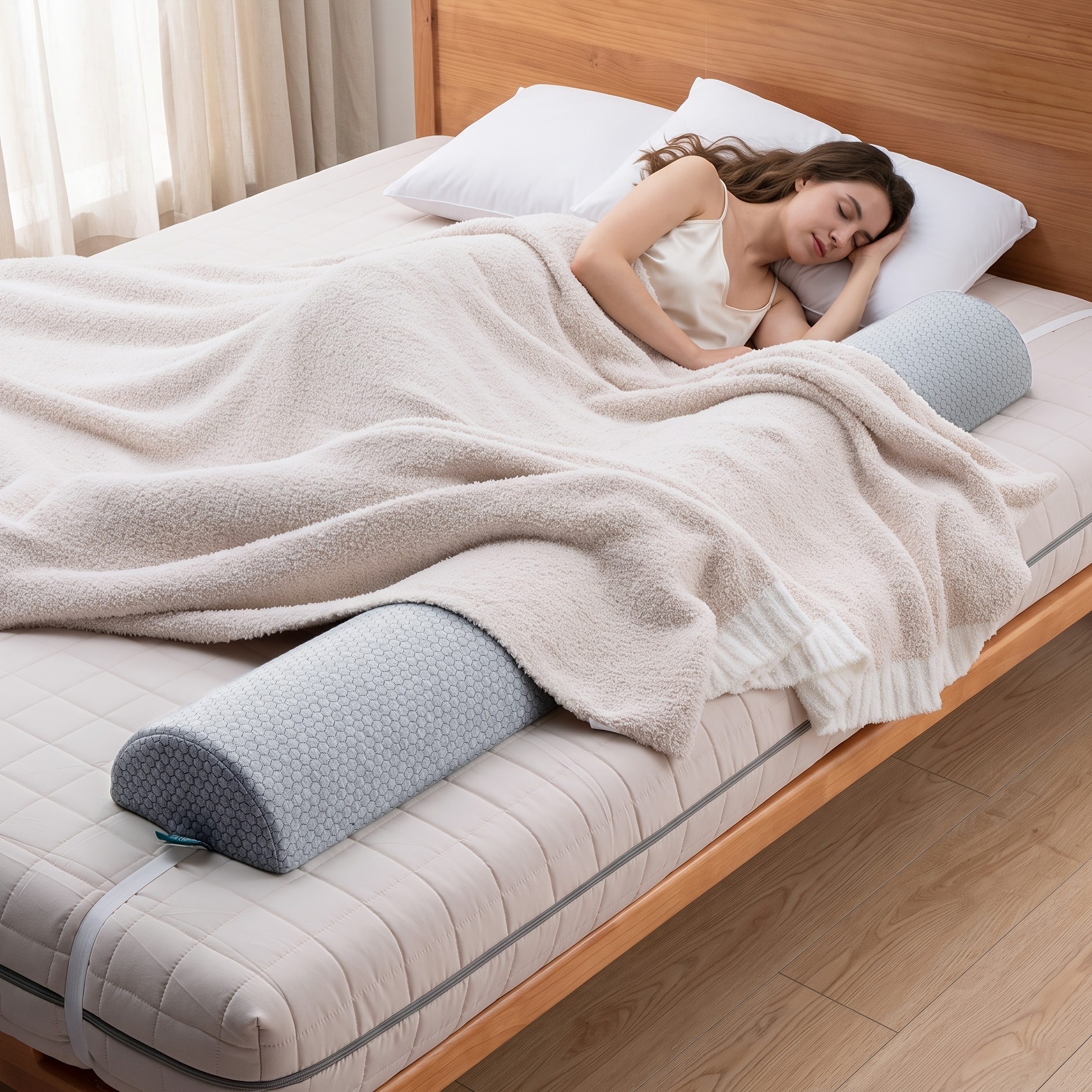 *. Halbrundiges langes Kissen, gefüllt mit Eisbohnen-Stoff, für Sofa, Schlafzimmer, Wohnzimmer, langsame Rückfederung *- und Nackenstützkissen, Lesekissen