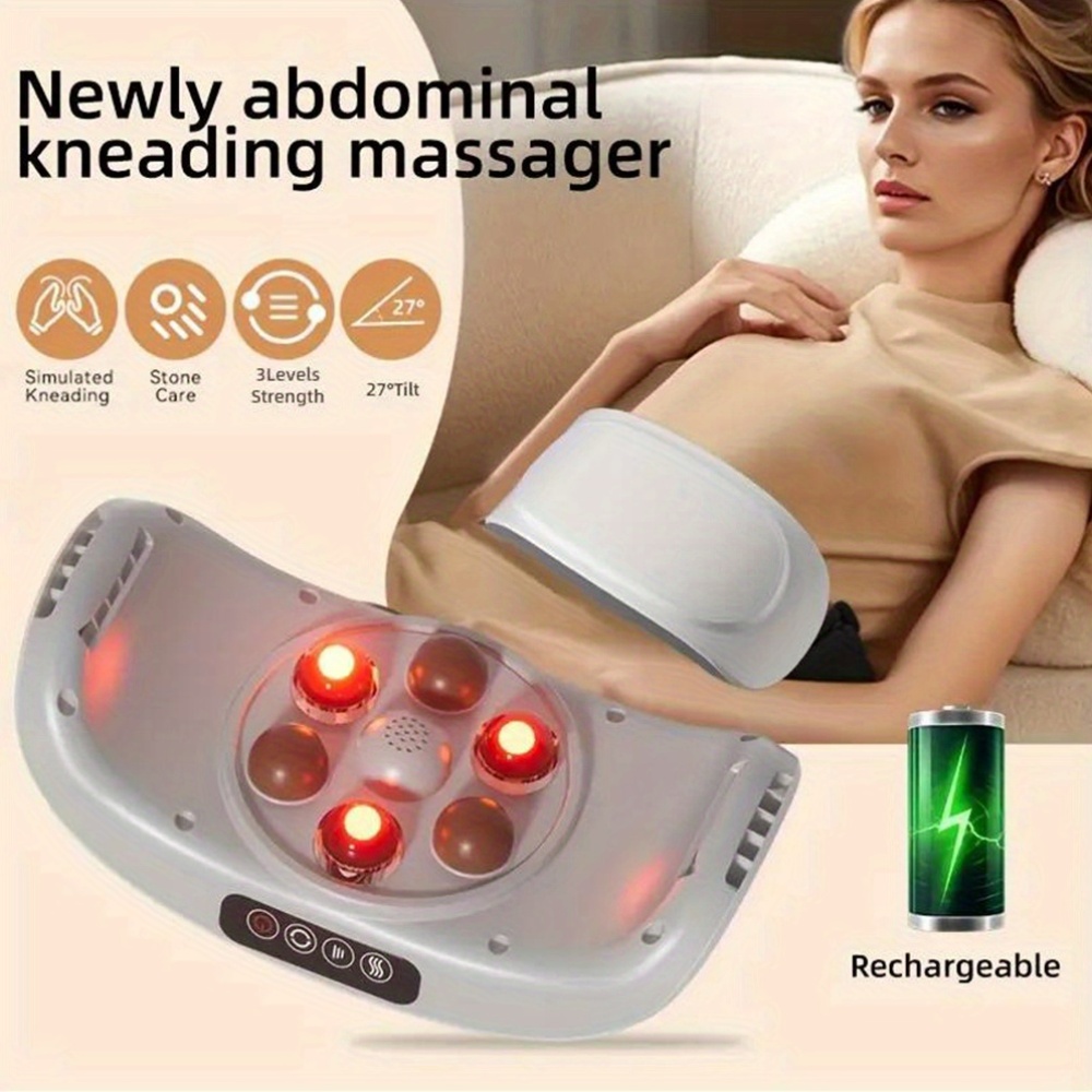 Abdominal Stomach Belly Massager Belt, 3 Modes, Rechargeable Battery, Electric Kneading Belly Massage for Flattening Belly, Massage Roller for Neck Waist Abdomen Back Legs