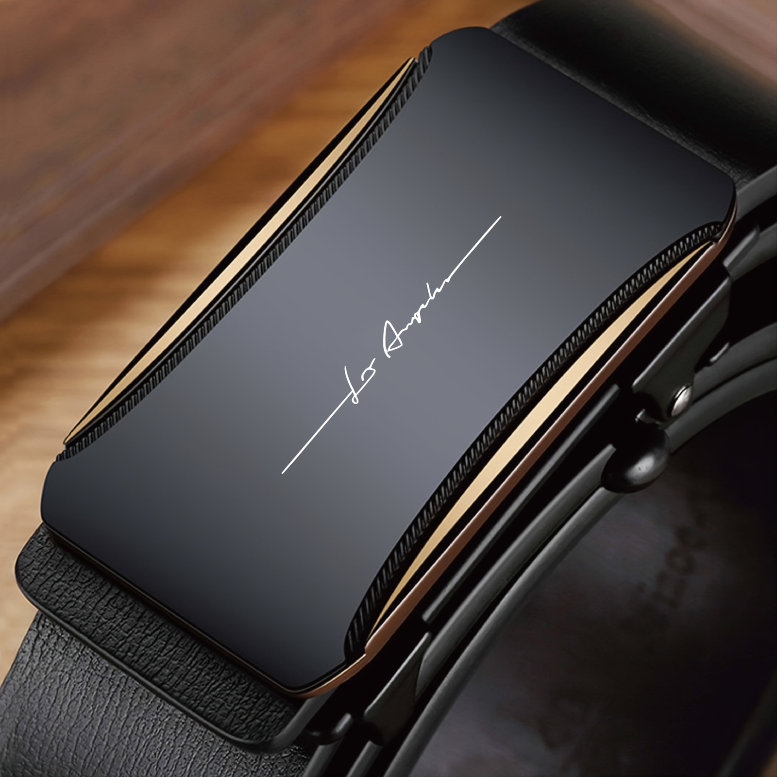 Men'S Personalized LOGO Automatic Buckle Business Belt | Black and Golden Color, Faux Leather, Easy and Smooth Design, Ideal for Office and Commuting, Durable and Stylish