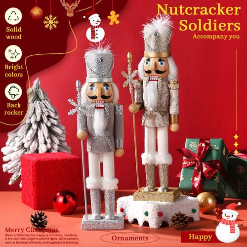 38cm Nutcracker Soldier Figurine - Handcrafted Wooden Christmas Ornament with Snowflake Base, Golden Accents & Red Ribbon, No Electricity Needed, & Office Decor, Nutcracker Christmas Decorations, Festive Decoration, Elegant Design, Intricate , Wooden Figurine, Collectible Ornament, Art , Handcrafted Ornament