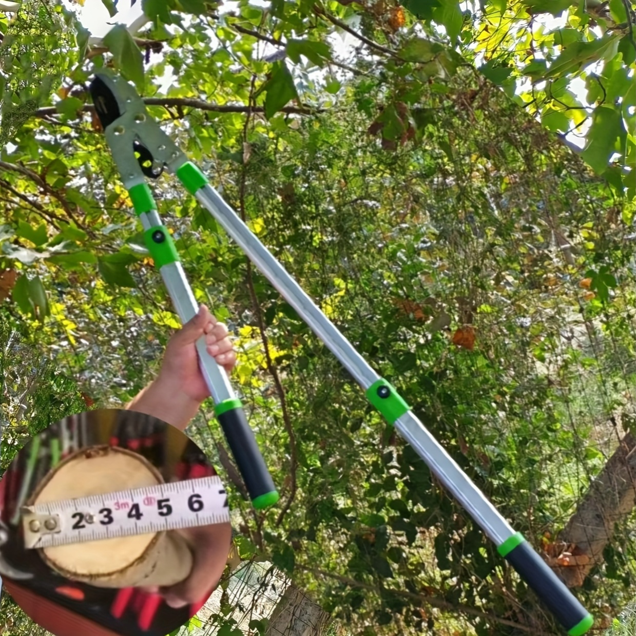 Een meter telescopische krachtige schaar met hoge kwaliteit koolstalen messen, ambidextrous, constructie van mangaanstaal, perfect voor het knippen van dikke takken tot 5 cm dik, traditionele stijl, hoge takzaag voor moeiteloos knippen