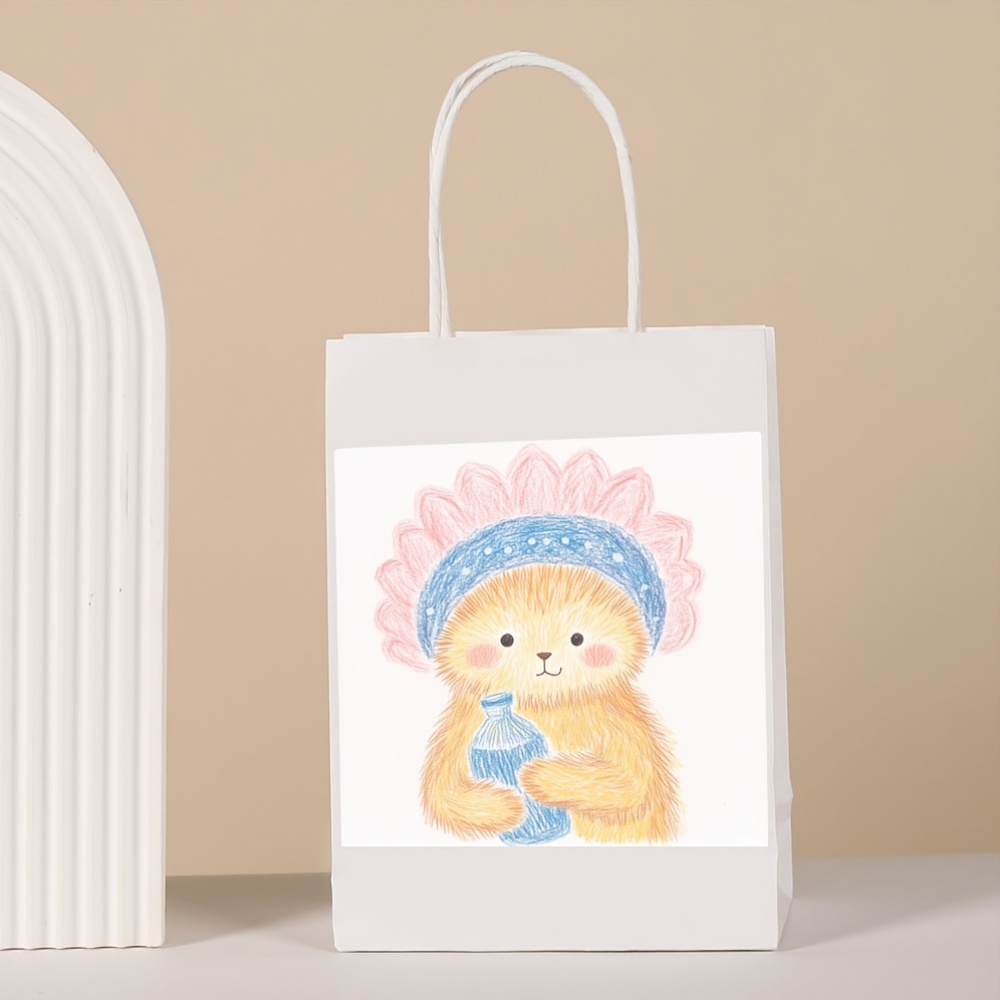 Flower Cap Bear Print Bottles with Handles, Reusable Gift Bags
